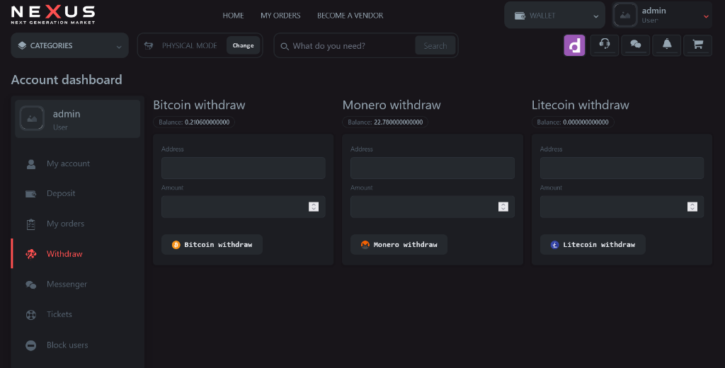 Nexus Market Payment Methods: Bitcoin, Monero, and Litecoin Wallets